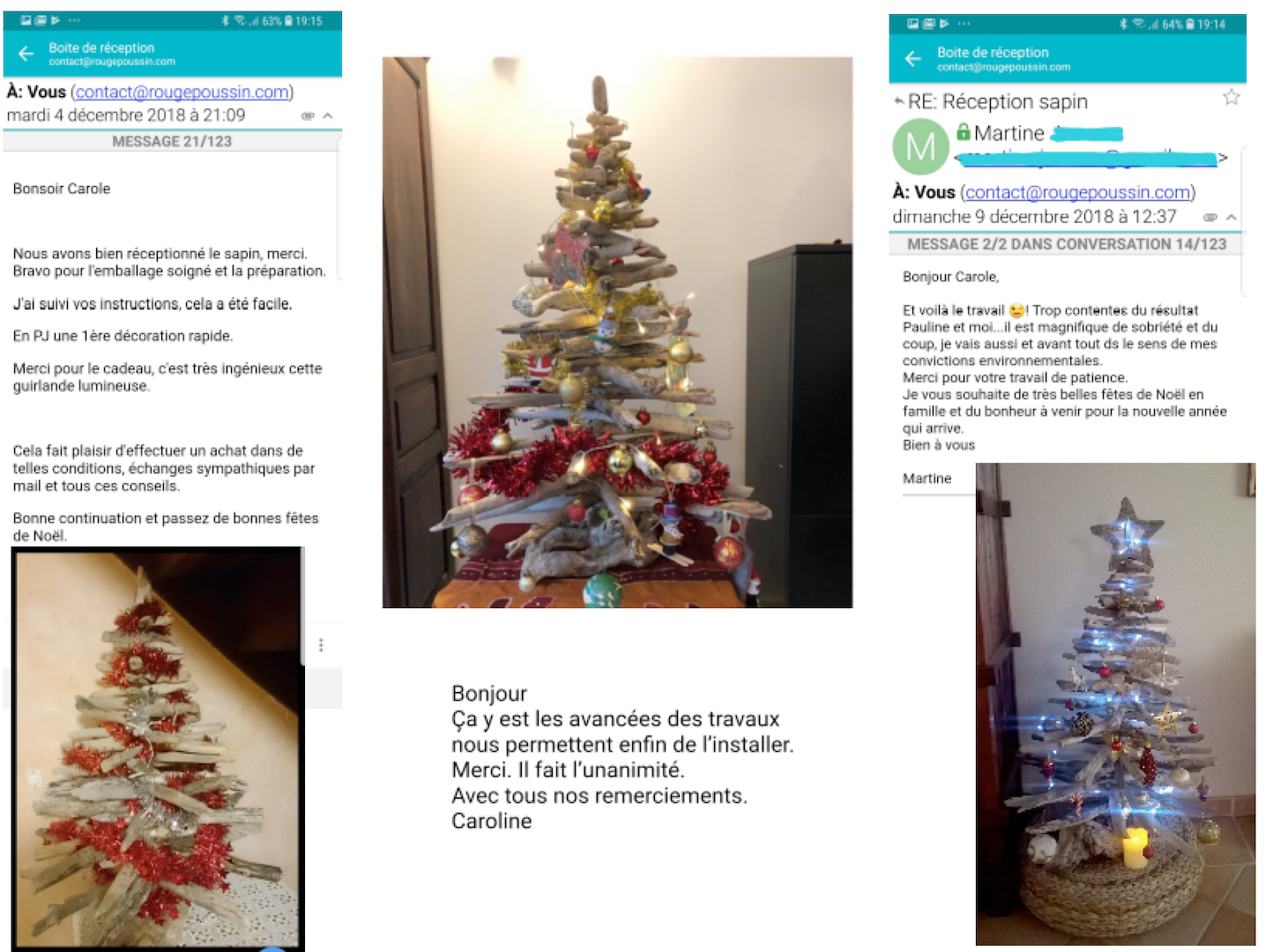 Messages de Clients très contents de leur achat de sapins en bois flotté