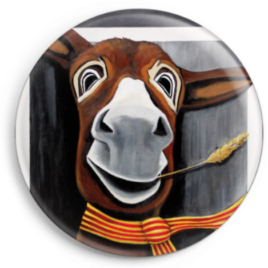 Le magnet Célestin représente le portrait d'un âne catalan, reproduction du tableau réalisé à l'acrylique par l'artiste peintre Carole Alexandre
