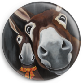Le magnet Octave représente le portrait de deux ânes catalans, reproduction du tableau réalisé à l'acrylique par l'artiste peintre Carole Alexandre